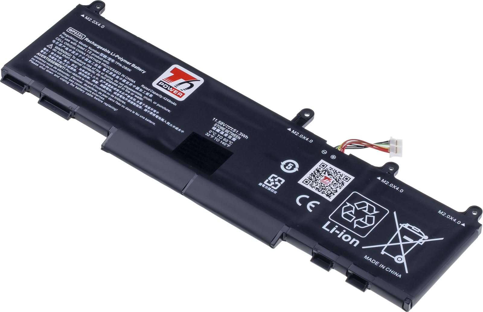 Akku für Hewlett Packard Laptop, Teilenummer M73466-005, Li-Poly, 11,58 V, 4430 mAh (51,3 Wh), schwarz