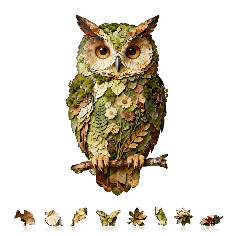 Jigfoxy Wooden Puzzles for Adults, 165-Piece Leaf Owl Jigsaw Puzzle, Unique Animal-Shaped Jigsaw Puzzle for Adults and Teens, Creative Gift with Premium Wooden Box,14 * 8in โ image 1