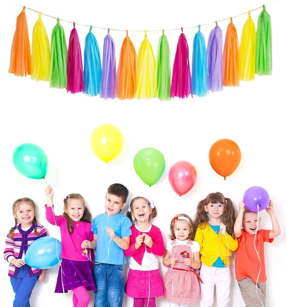 Image of Colourful Paper Tassel Garland Rainbow Colours Party Streamer Long Garland for Decoration, Parties, Events, Marriages, Weddings, Birthdays, Holi and Diwali (5 Strings [70 Pieces])