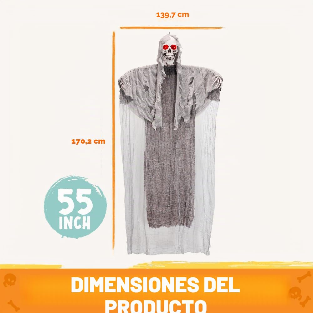 JOYIN 170 cm Decoración Animada Fantasma Gritando para Colgar, Esqueleto de Halloween, la Parca de Esqueleto para Decoración Accesorios de Casa Embrujada