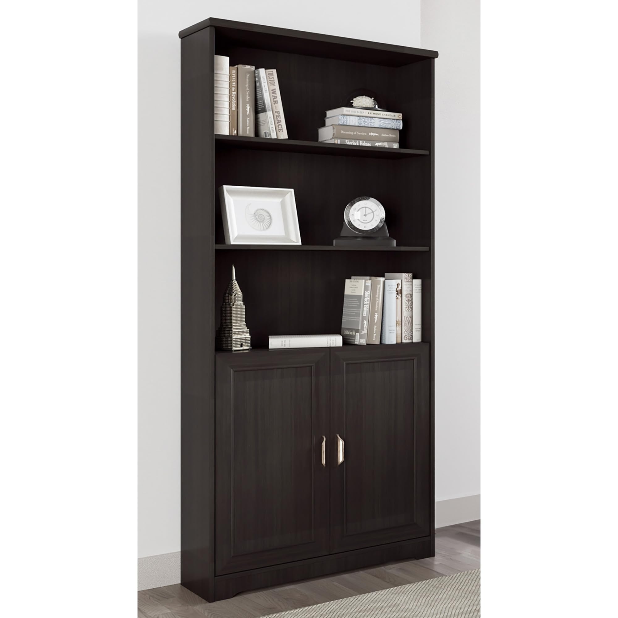 Realspace(r) Magellan 72"H 5-Shelf Contemporary Bookcase With Doors, Espresso/Dark Finish