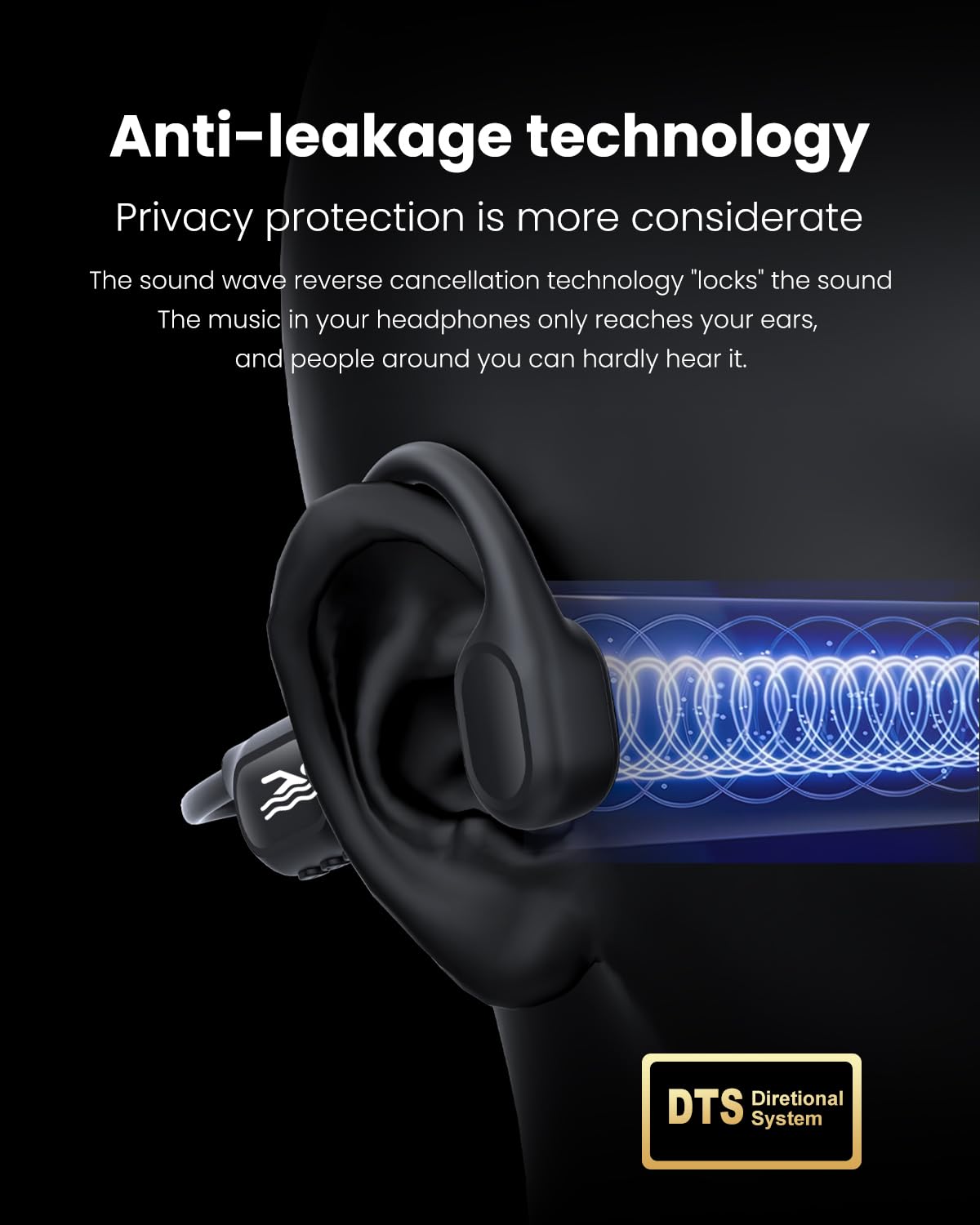 Casque de natation à conduction osseuse Bluetooth V6.0 IP68 MP3 32 Go Noir