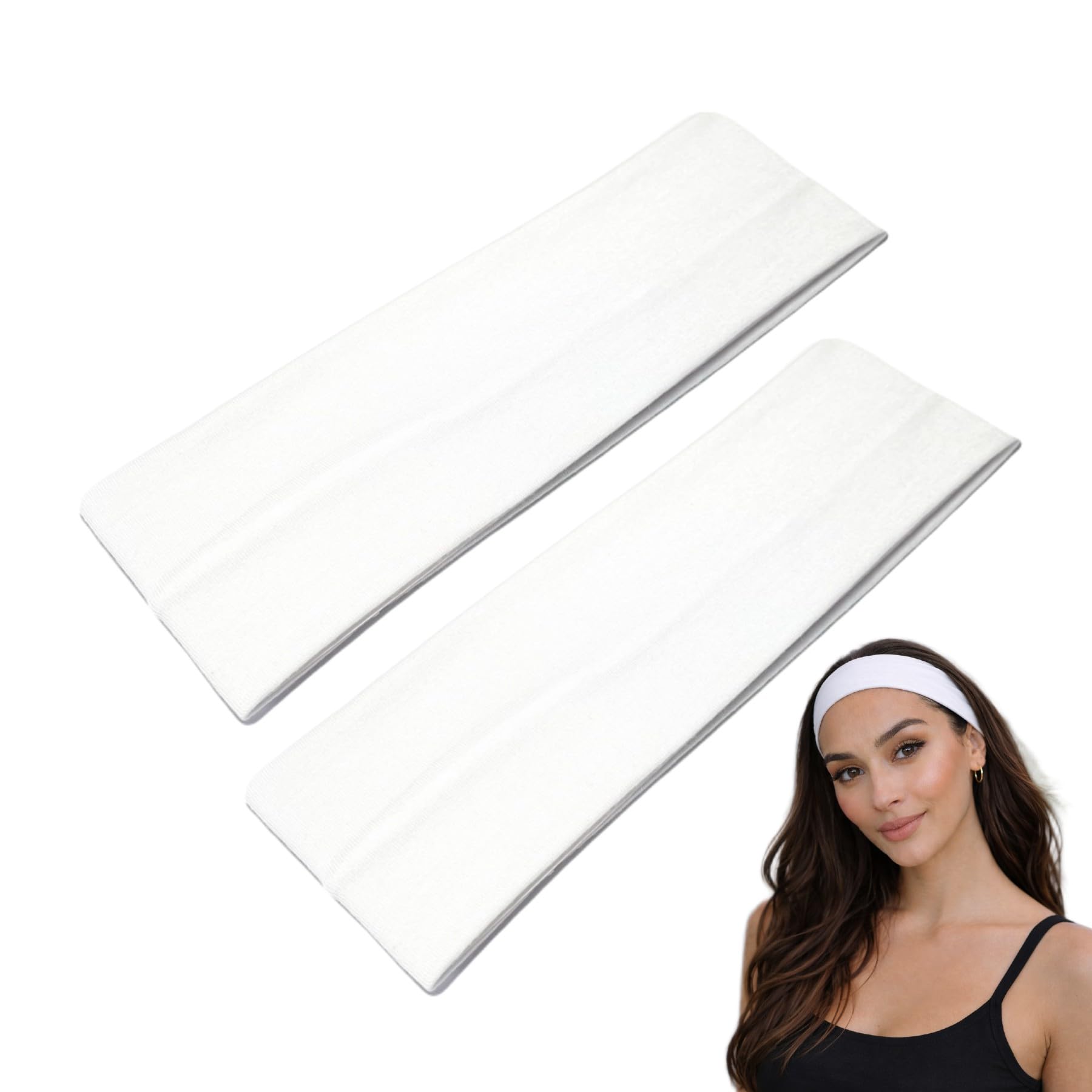 7cm Wide Headbands 2 Pack Plain Stretchy Hairband Unisex Kylie Headband Bandeau Gym Exercise Headbands for Women & Men Soft Yoga Head Band (White)