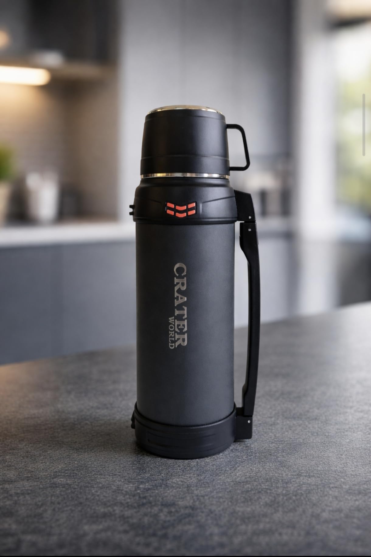 Crater 1.2L/40oz Sports & Travel Flask | SUS-304 Food-Grade | 18H Hot & 24H Cold | Cup Design Lid | Leakproof | for Sports, Travels, Outdoors, Camping & Office Use. (Gunmetal Black, 1.2, litres)-image-6