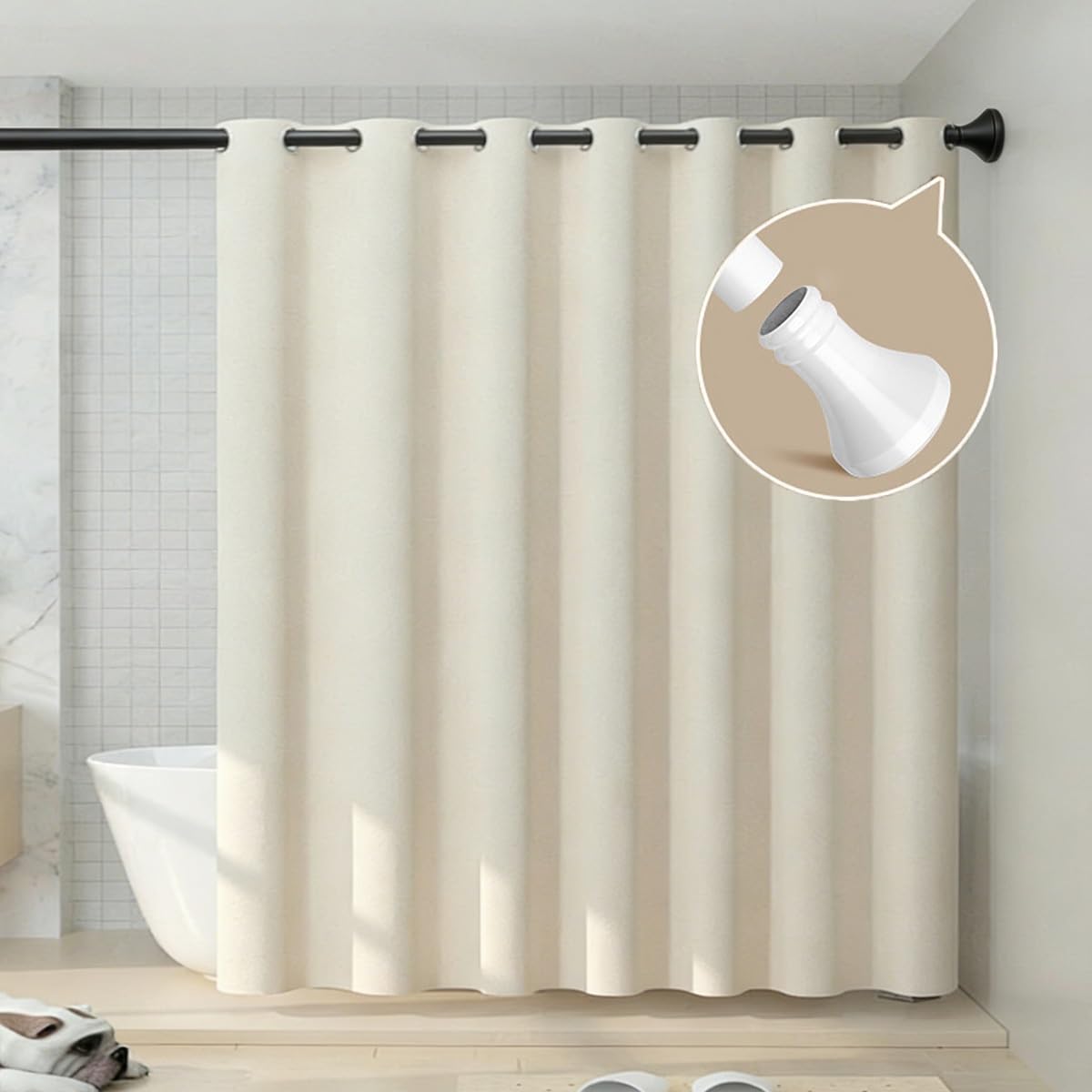 Barra De Cortina De Ducha Extensible Sin Taladro, 410-500 Cm Barra De Cortina Ajustable, Inoxidable Barra Telescópica Extensible Antideslizante Óxido Para Baño, Armario(Negro,410-500cm)