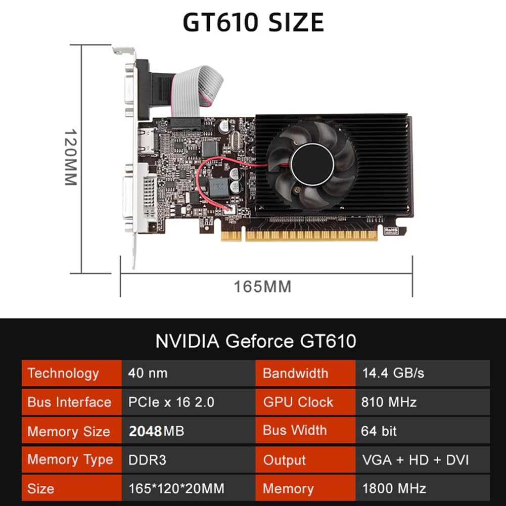 Scheda grafica GT610 PCI-E 16X compatibile +VGA+DVI a basso rumore per PC desktop