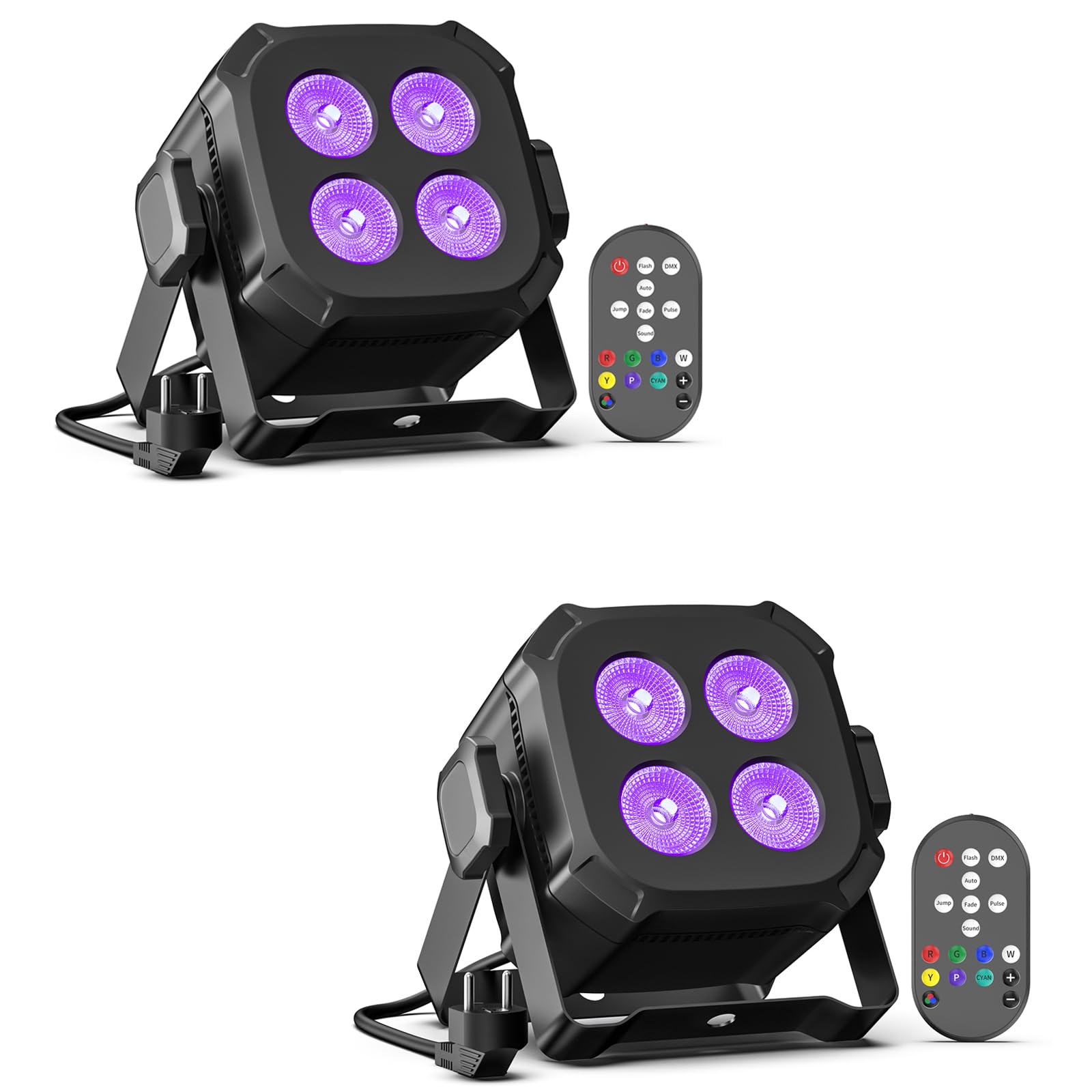 Lot de 2 mini LED par Projecteur 4x8 W RGBW 4 en 1 éclairage de scène avec télécommande activé par le son, DMX512-4/8 canaux Lumières de fête pour DJ spectacle, discothèque, mariage, Noël