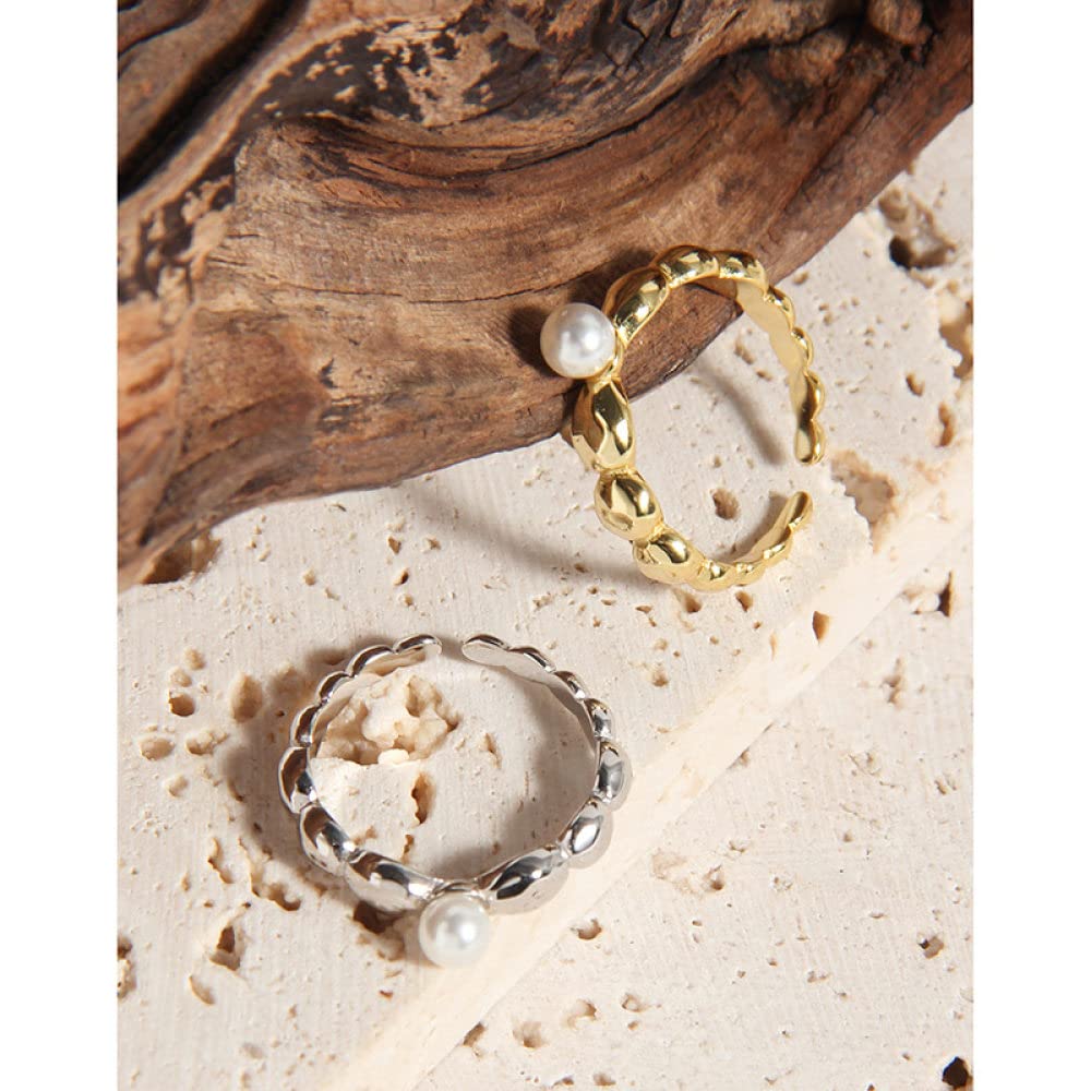 Anello In Argento 925 Da Donna,S925 Sterling Silver Perla Geometrica Anello Anelli Regolabili Minimalista Anello Aperto Argento Thumb Ring Eternity Ring Fascino Di Nozze Gioielli Regali Per Uomini R