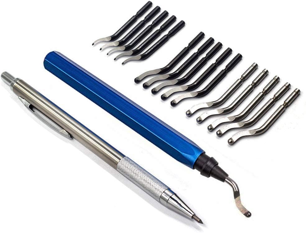 Deburring Tool Kit Set YUFUTOL 15 pcs HSS Blades with A Swivel Handle and A Pointed Tiles Cutter Pen Removing Burr for Metal Steel Aluminum Plastic Wood Fiberboard