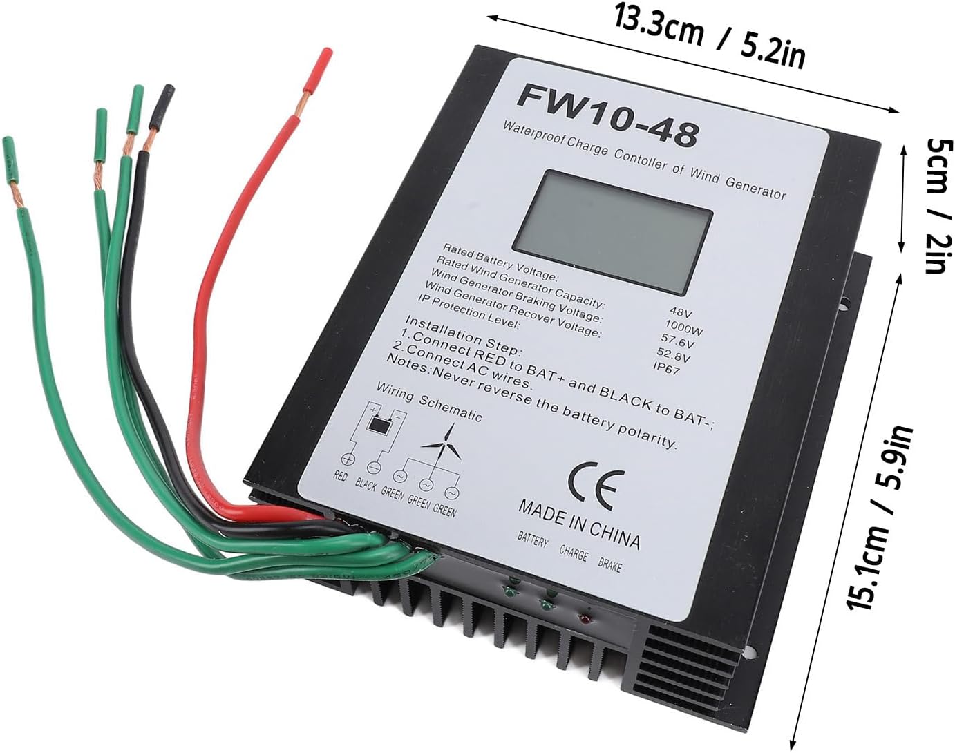 1000W Wind Turbine Charge Controller, Automatic Regulator 48V MPPT IP67 Water Proof with LED Display for Wind Turbine Generator