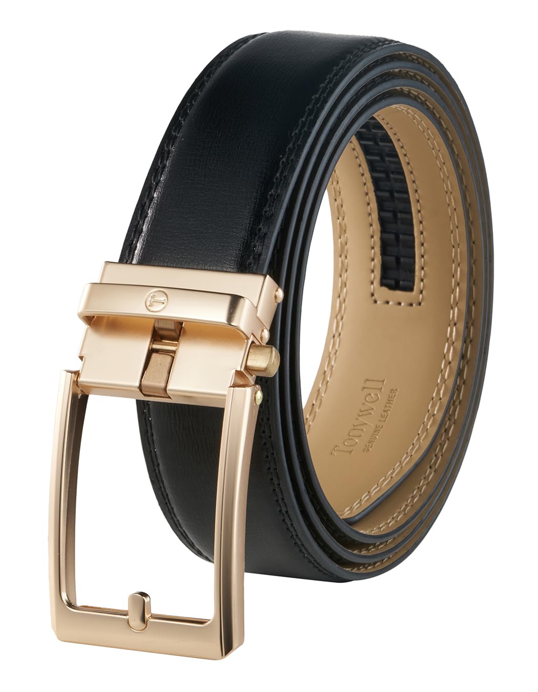 Tonywell Men's Leather Ratchet Belt, 1 3/8" Adjustable Dress Belt, Trim to Fit