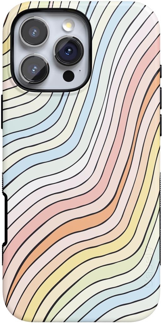 Casely iPhone 16 Pro Case Ride The Wave Pastel Rainbow Lined Compatible with MagSafe Bold Protective Design