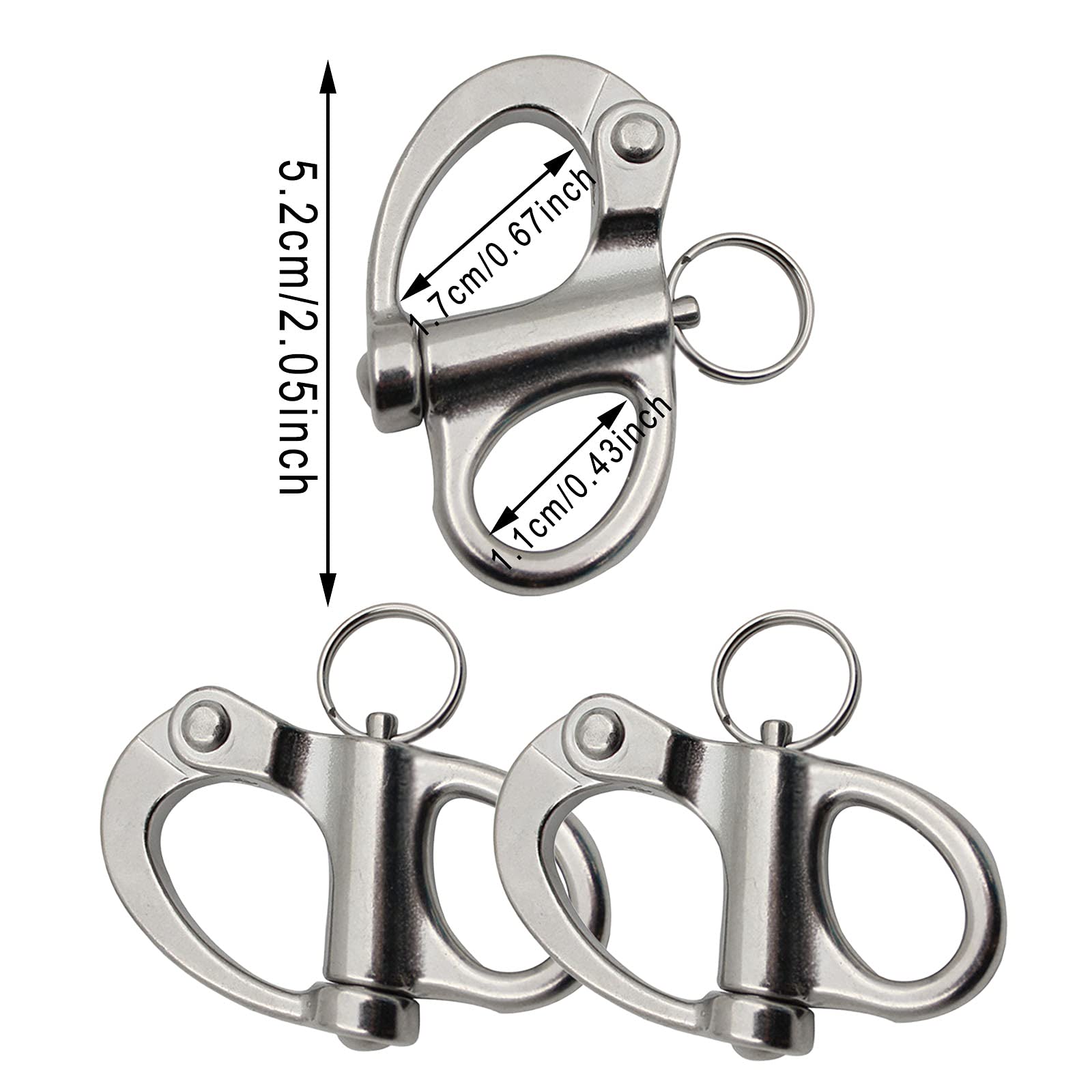 Manille Rapide en Acier et Inoxydable Manille pivotante pour escalade et bateau, acier inoxydable, 2 pièces