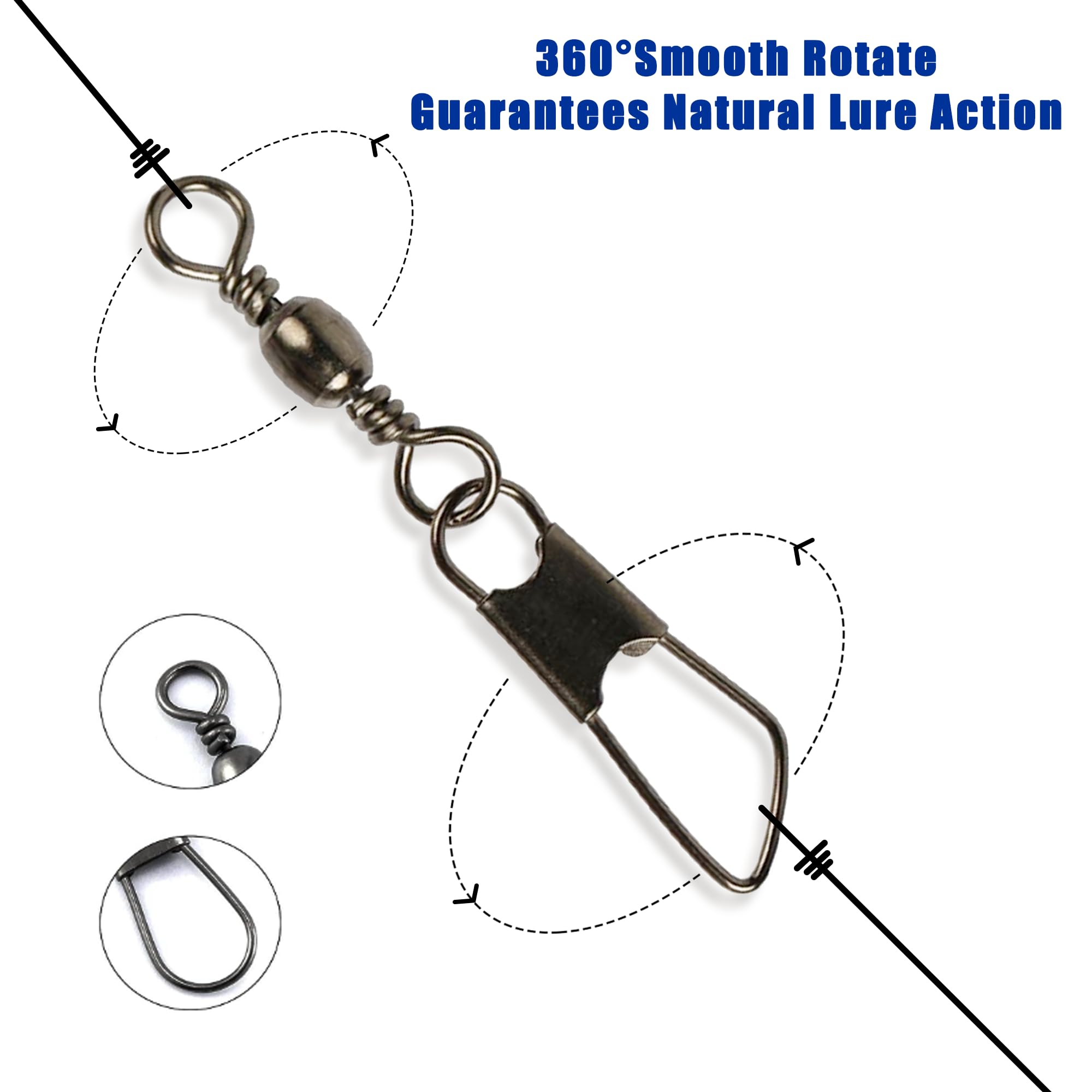 JSHANMEI Barrel Fishing Swivels with Safety Snaps-100pcs Brass Copper Fishing Bareel Swivel Snaps Fishing Lure Hook Line Connectors Solid Ring Fishing Accessories Tackle (10#-100PCS - Image 4