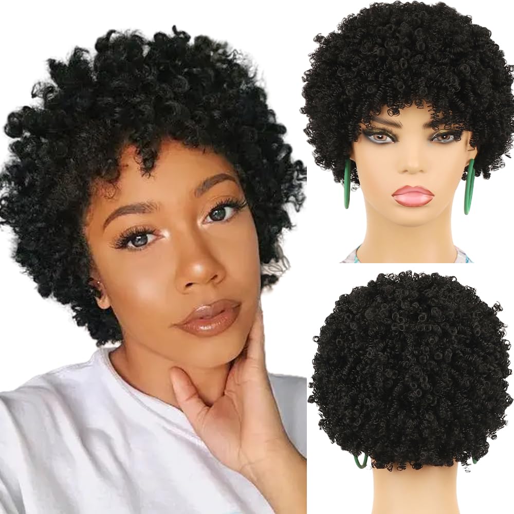 Short Afro Curly Wig Small Curly Synthetic Hair Wigs Short Afro Wig for Black Women Hair Replacement Wig Black For Party Dating