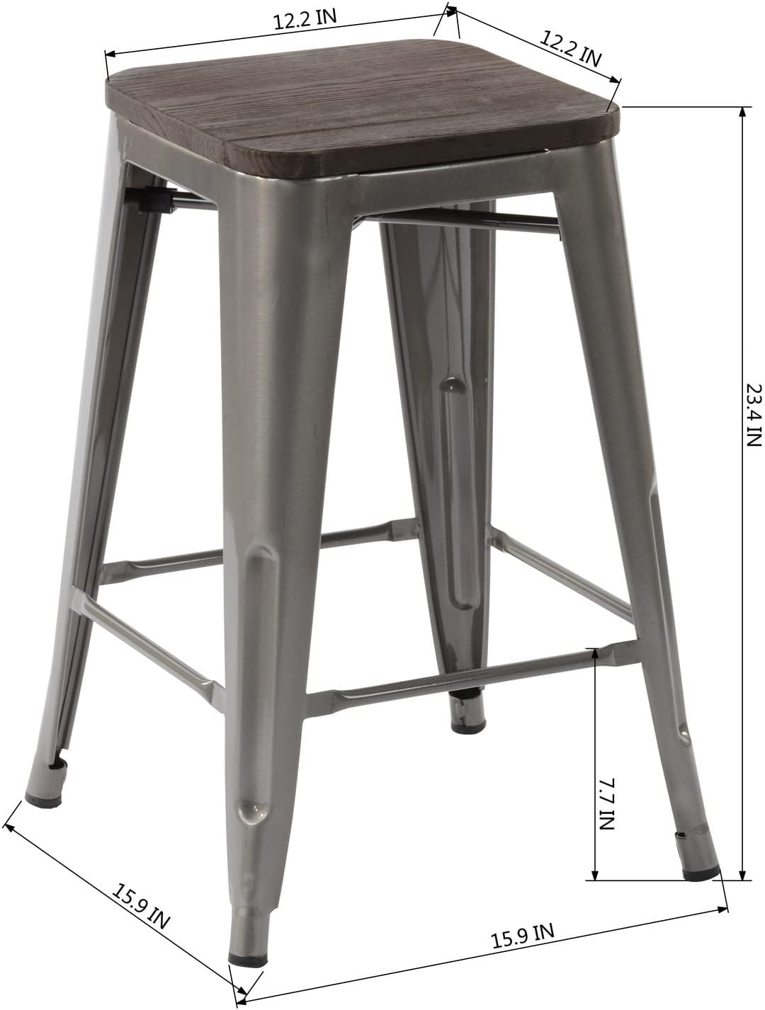 FurnitureR Metal Bar Stools Set of 4,Commercial Grade 24" High Backless Indoor-Outdoor Barstool with Square Wooden Seat，Counter Height Home Kitchen Dining Stool Backless Bar Chair, Sliver, 4pcs : Patio, Lawn & Garden