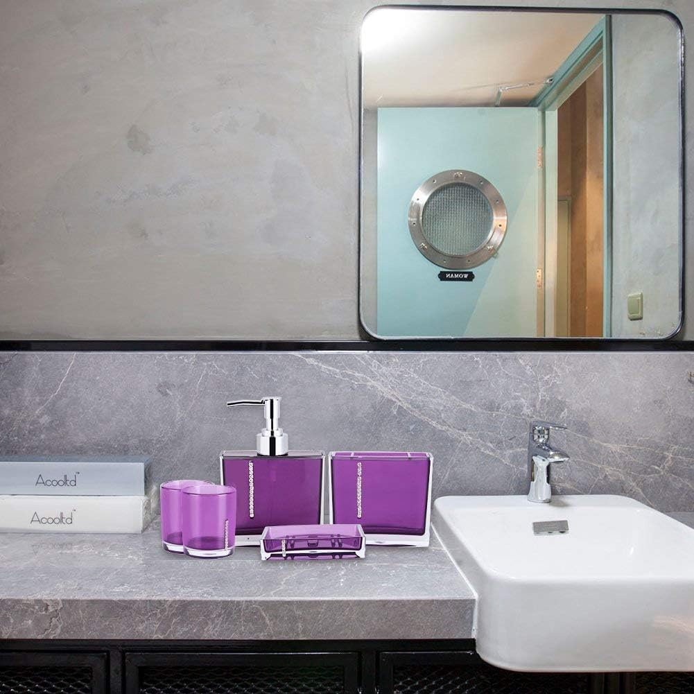 Set Bagno 5 Pezzi In Acrilico Violà - Dispenser, Portaspazzolino, 2 Tazze E Portasapone - Foto 12