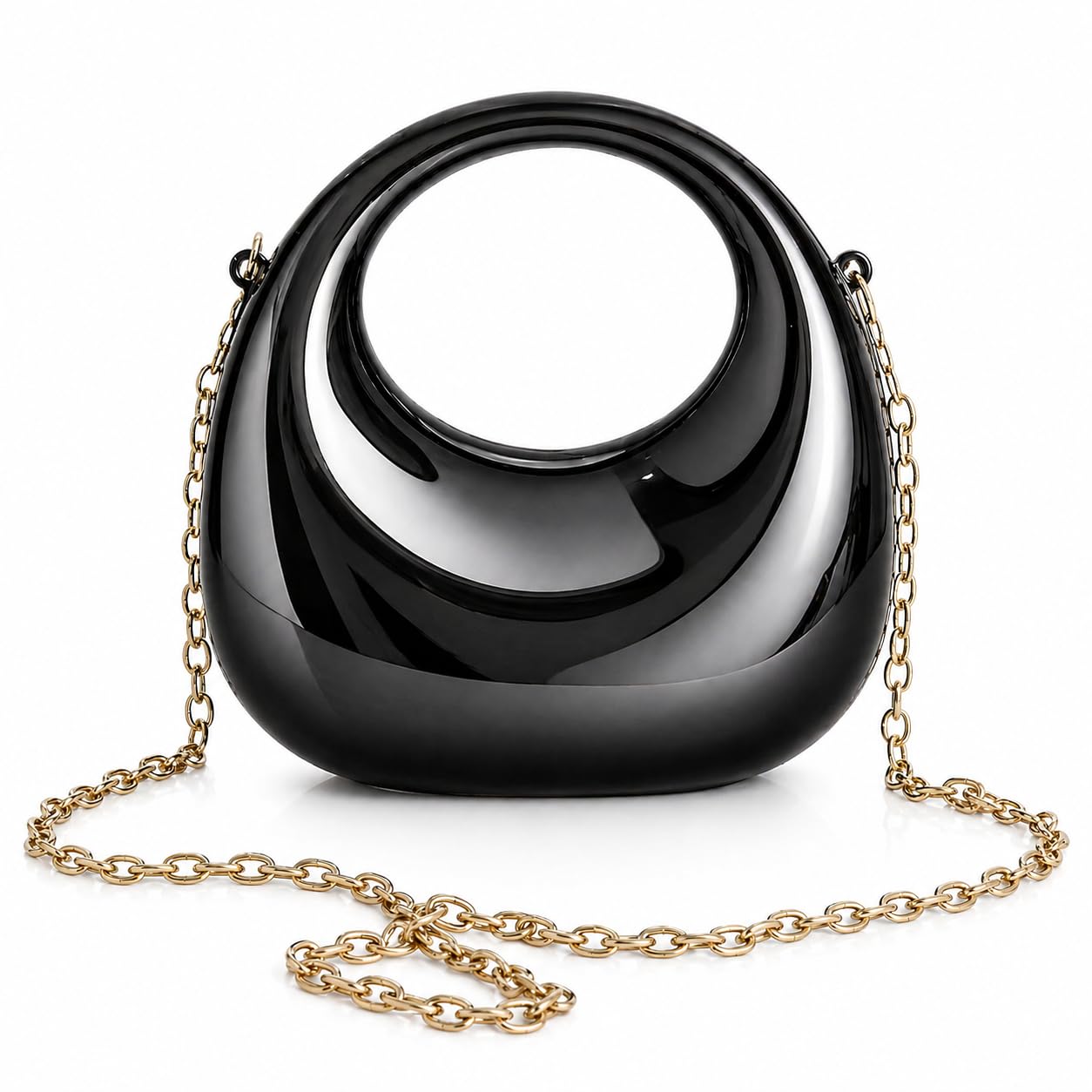 blushark Miniature Clutch Sling Bag | Fashionable Mini Clutch bag | Black Mirror Finish with Detachable Gold Chain Strap | Stylish sling Bag for Girls & Women | Perfect for Party & Weddings-picture-31