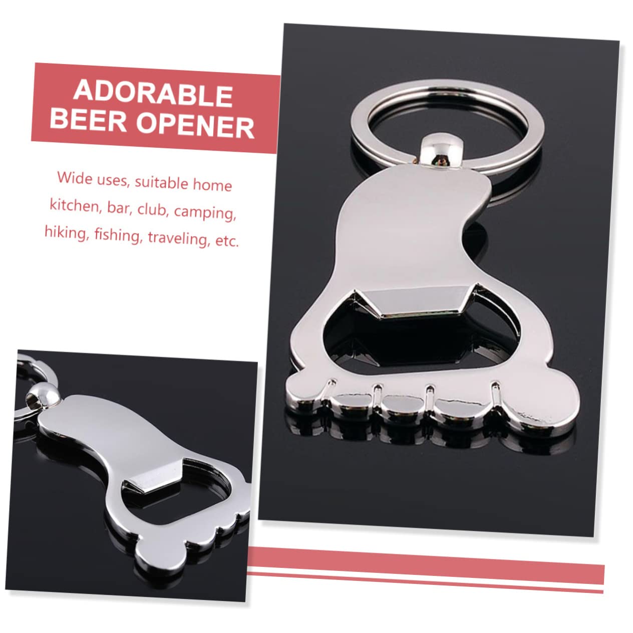 Llavero Abrebotellas Forma de Pie Resistente Corrosión y Oxidación de Metal Pack de 10 Piezas Adecuado para Obsequio o Camping