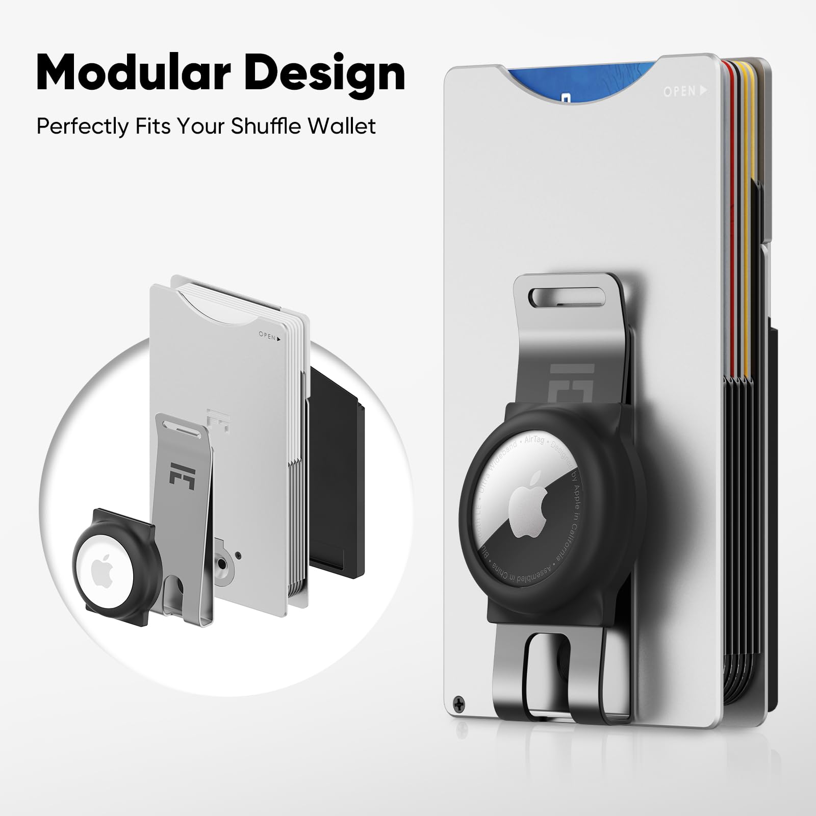 The Shuffle Airtag Holder,Lightweight, Anti-Scratch, Easy Install Attachment (Black)