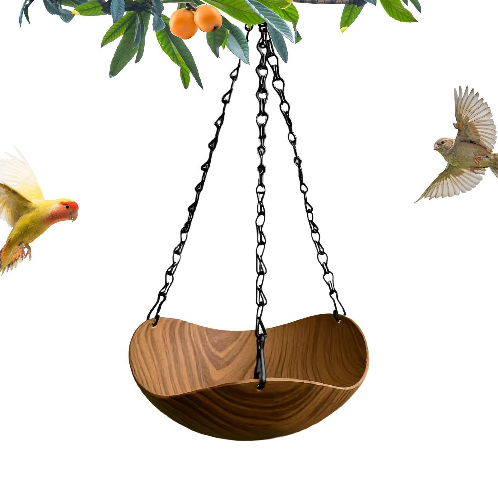 TyCylKu Hanging Wooden Bird Bath, 20x20x35cm Hanging Bird Water Bowl, Hangings Chain Birds Bath, Decorative Birds Feeder Tray For Courtyard Backyard Balcony Fence Lawn