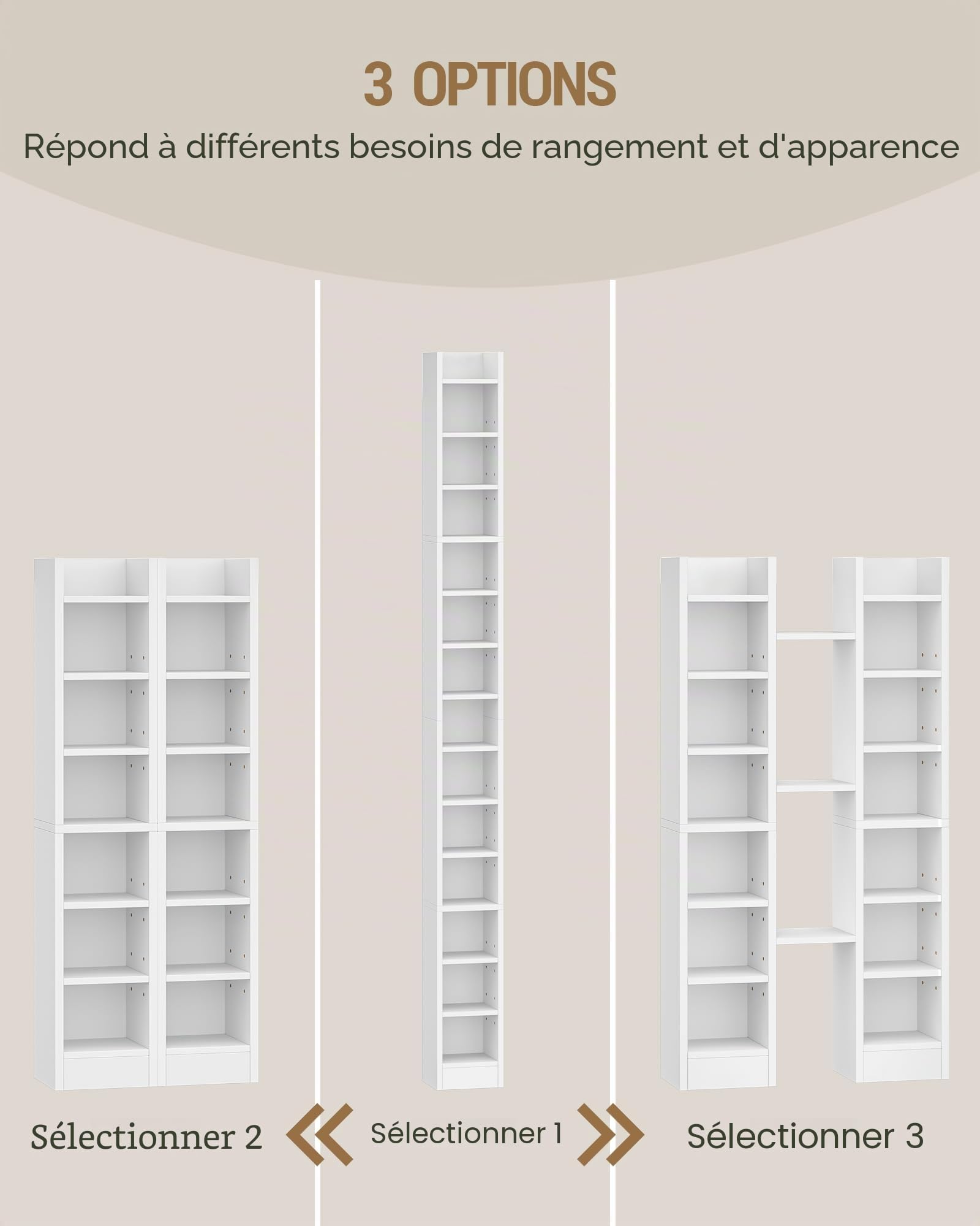 Hzuaneri Étagère CD, Étagère Bibliothèque à 14 Niveaux, Étagère Rangement CD/DVD, Meuble de Rangement pour CD, pour le Salon, Chambre 17 x 20 x 213 cm Blanc CR21403X