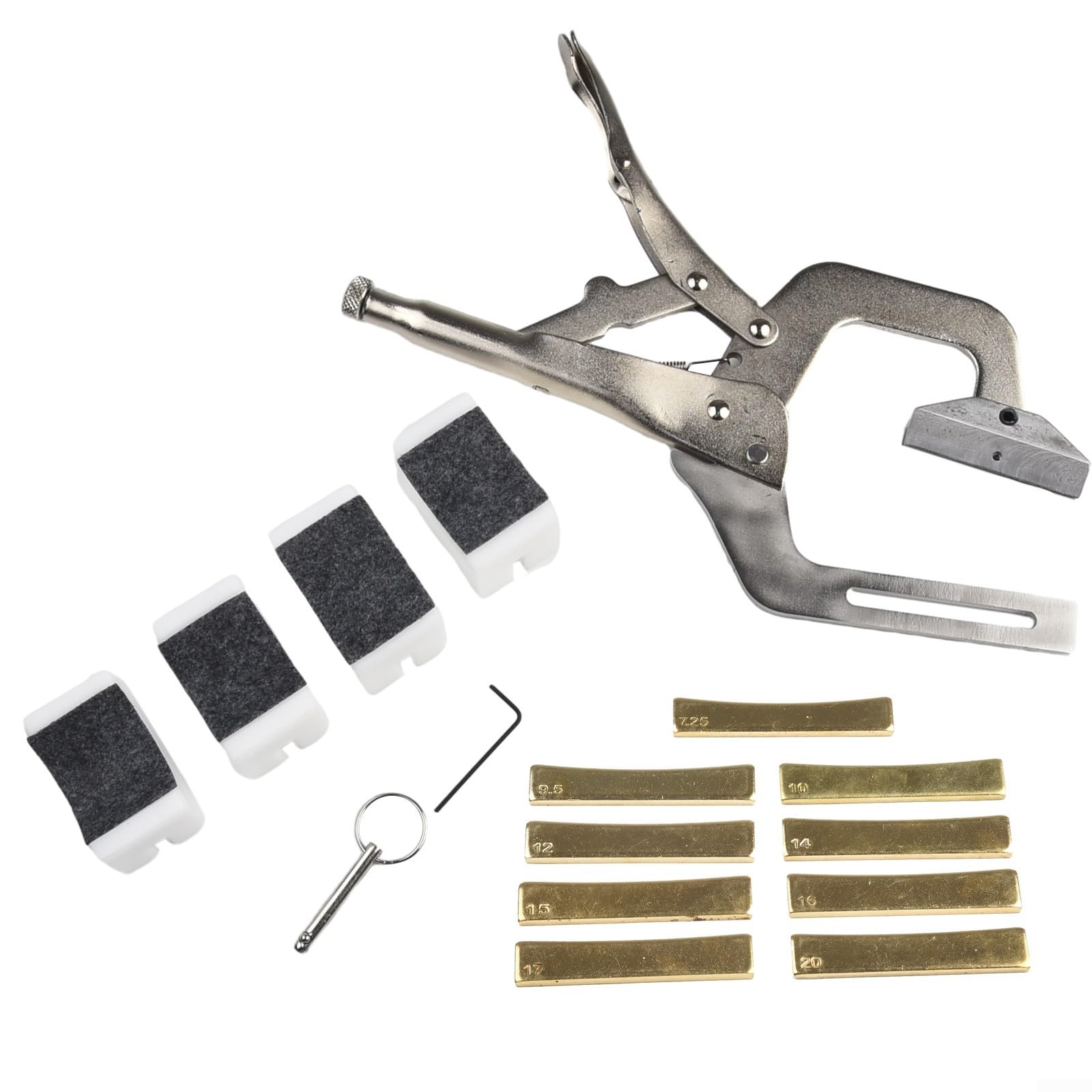 Strumento portatile per chitarra con 9 inserti per raggio, regolabile, per liutaio, per sedere i tasti della chitarra, basso, ukulele, mandolino e banjo (pressione dei tasti con 9 inserti per raggio)