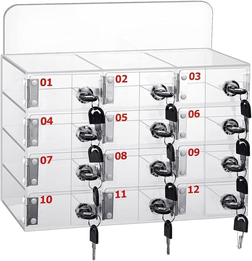 12/15/20 Slot Clear Acrylic Phone Organizer - Transparent Mobile Device Storage Cabinet for Office & Desktop - Stylish Cell Phone Holder Box (Size: 12)