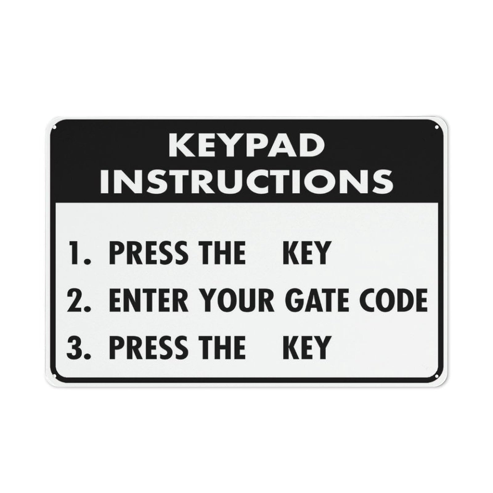 Keypad Code Gate Instructions Tin Sign 12"x8" | Great for Garden & Yard Wall Decor