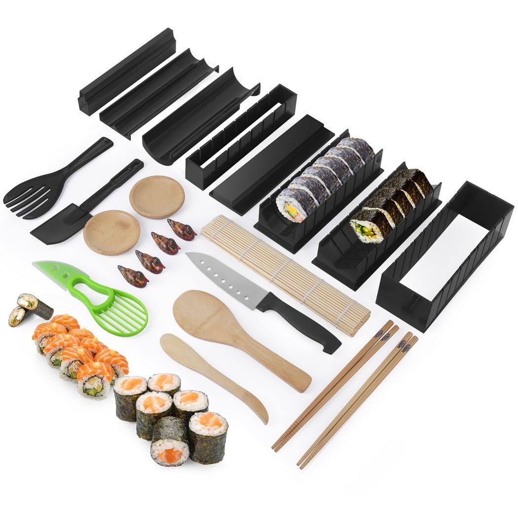 Kit de fabrication de sushis 23 pièces pour débutants, ensemble d'outils de sushi maison haut de gamme avec moules à riz en plastique et accessoires