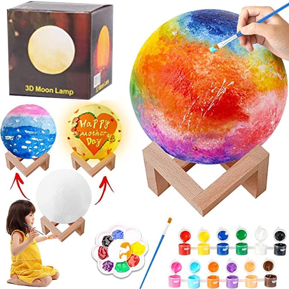 bpaPaint Your Own Moon Lamp Kit, Cool Gifts DIY 3D Space Moon Night Light, Art Supplies Arts & Crafts Kit, Arts and Crafts for Kids Ages 8-12, Toys Girls Boy Birthday Gift Ages 4 5 6 7 8 9 10 11 12+