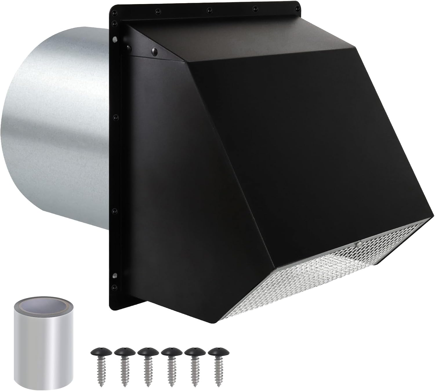 8 Inch Wall Vent Hood Wall Exhaust Vent Cover Outdoor Hooded Wall Vent with Screen and Damper,Wall Vent Cover Cap Exterior Air Exhaust for Kitchen Range Hood HVAC Duct Dryer Vent,Galvanized Steel 8 Inch Black