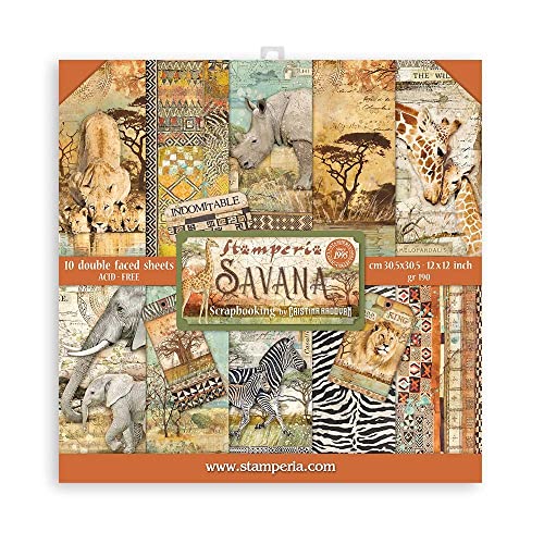 STAMPERIA INTER, KFT Paper PAD 12X12 10PK Savana, 12 x 12 inches, Multi-Coloured