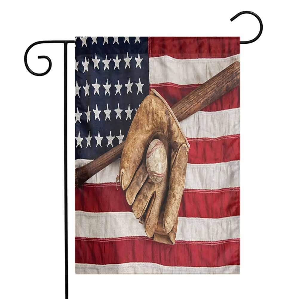 Eastlif Stylish Garden Flag Baseball Vintage Baseball League Equipment USA Grunge Glove Bat Fielding Sports Theme for All Seasons and Holidays Brown Red Blue