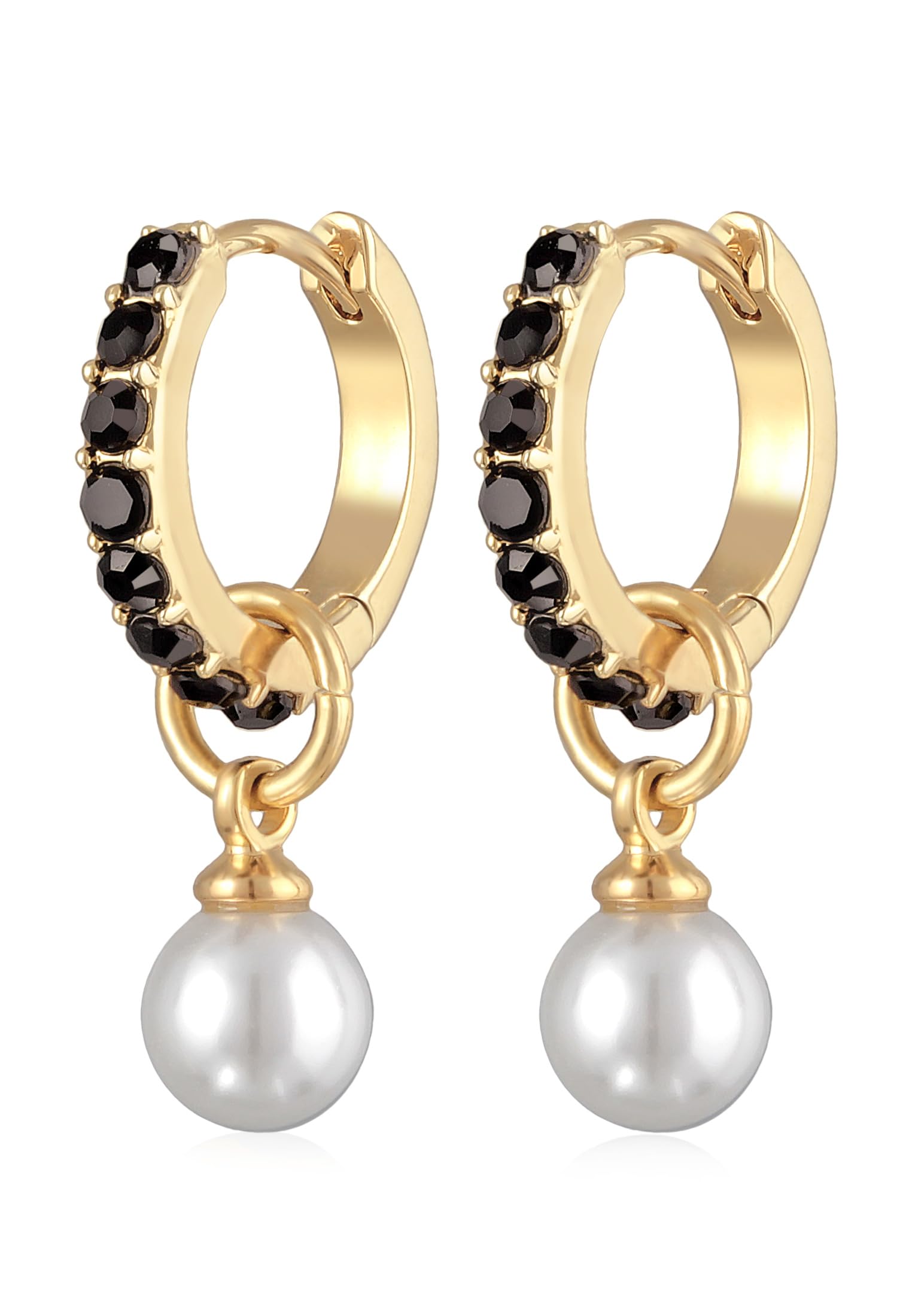 Elli Earrings Ladies Creoles Pendant Glass Pearls Gold Coloured with Crystals