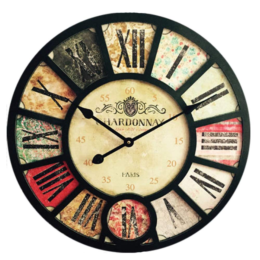 DOSNVG Wall Clock Living Room, American Country Retro Antique Color Wall Clock Large Bar Cafe Wrought Iron Wall Clock Industrial Wind Wall Clock Exquisite