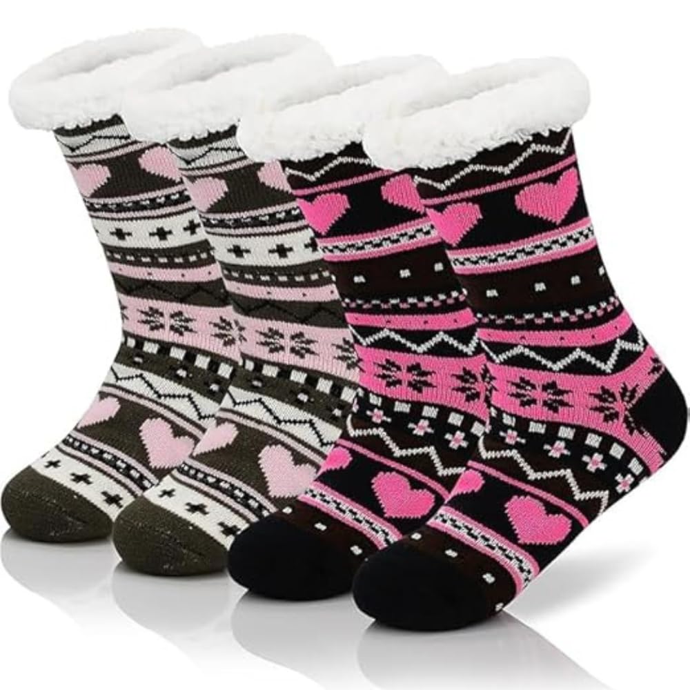Women’s/Men’s Winter Socks Fluffy Snowflake Ankle-Length Socks, Soft Terry Fur Lining, Thick Thermal Warm Knit Slippers| Multi Colors (Pack Of 2)-image-47