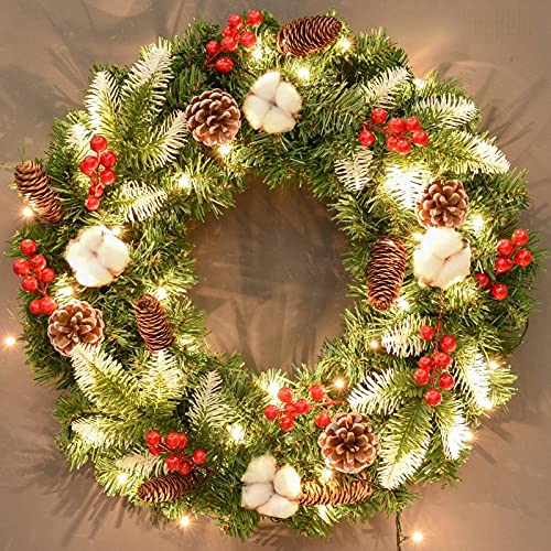 Christmas Wreath With Lights 40cm Simulation Artificial Luxury Christmas Wreaths Christmas Wreath Decorations for Front Door Indoor Outdoor Party