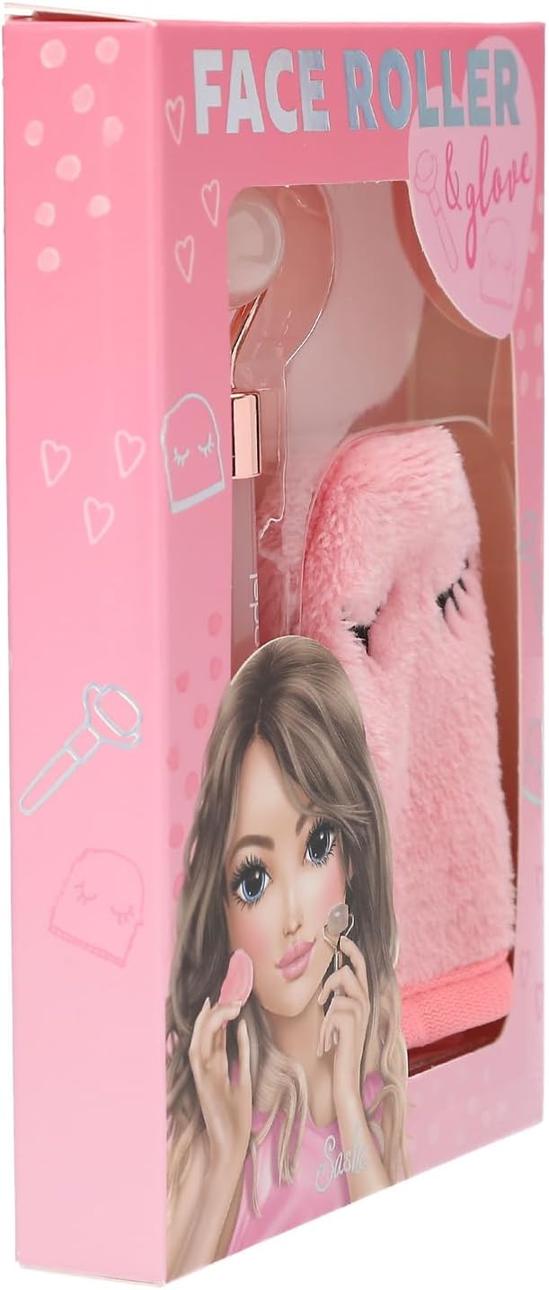 Depesche 13508 TOPModel Beauty and Me Facial Roller Set, with Rose Quartz Roller and Soft Wash Glove in Pink