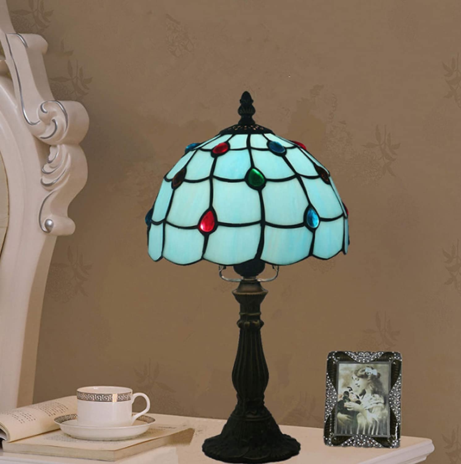 Lampy podłogowe/stołowe, rustykalna lampa stołowa, ręcznie robione biurko, witraż, do czytania, do salonu, sypialni, biura (podstawa z żywicy, A)