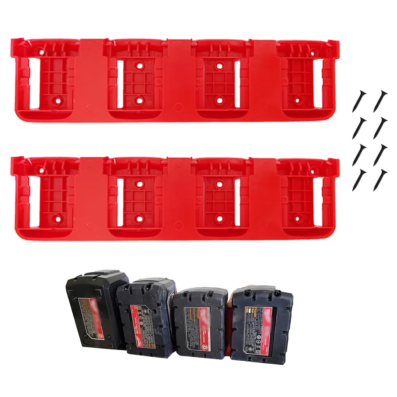 WOLGNKI 2Pcs Battery Holder 4 Slot Bulk Battery Garage Organizer Mount Fit for Milwaukee M18 Battery
