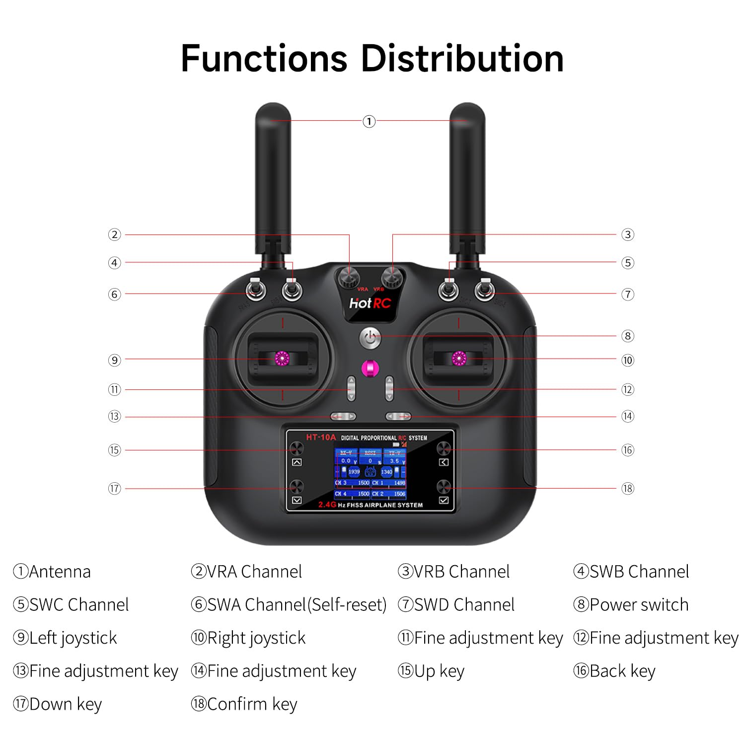 Yahboom 2.4GHz 10CH RC Émetteur et Récepteur FHSS pour FPV Drone, Bateau, Voiture, Hélicoptère, 300-800m