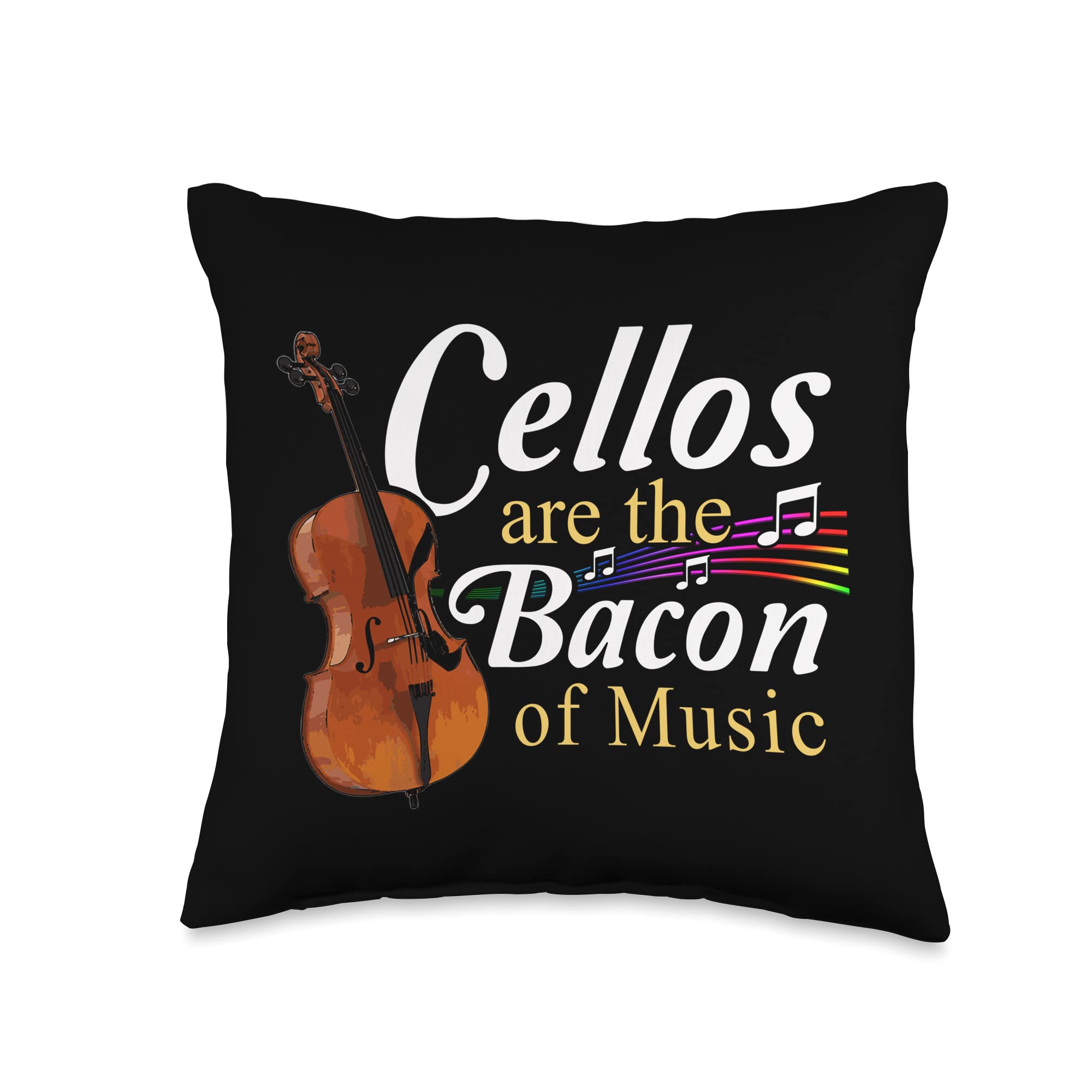 Gnarly Gator Shirts and Gifts Cellos are The Bacon of Music Orchestra and Symphony Throw Pillow, 16x16, Multicolor