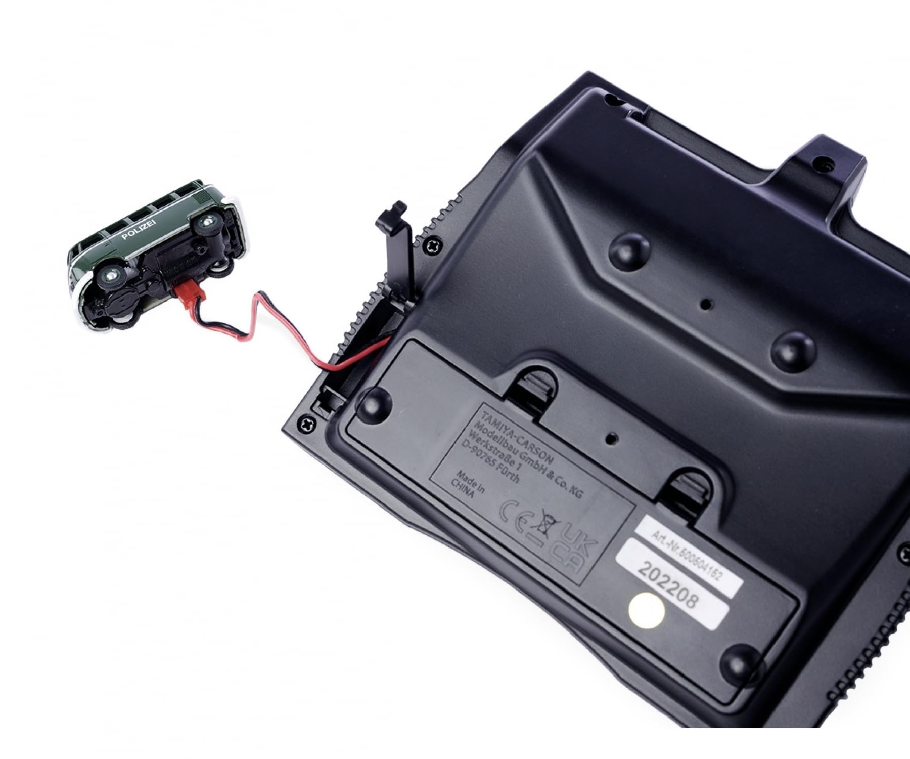 Carson 500504152 1:87 VW T1 Police+ Maltese Combo 2,4GHz LCD - modelo listo para conducir, mando a distancia de 2,4 GHz con conexión de carga, incl. 4 pilas AAAA de emisor, con iluminación LED, manual