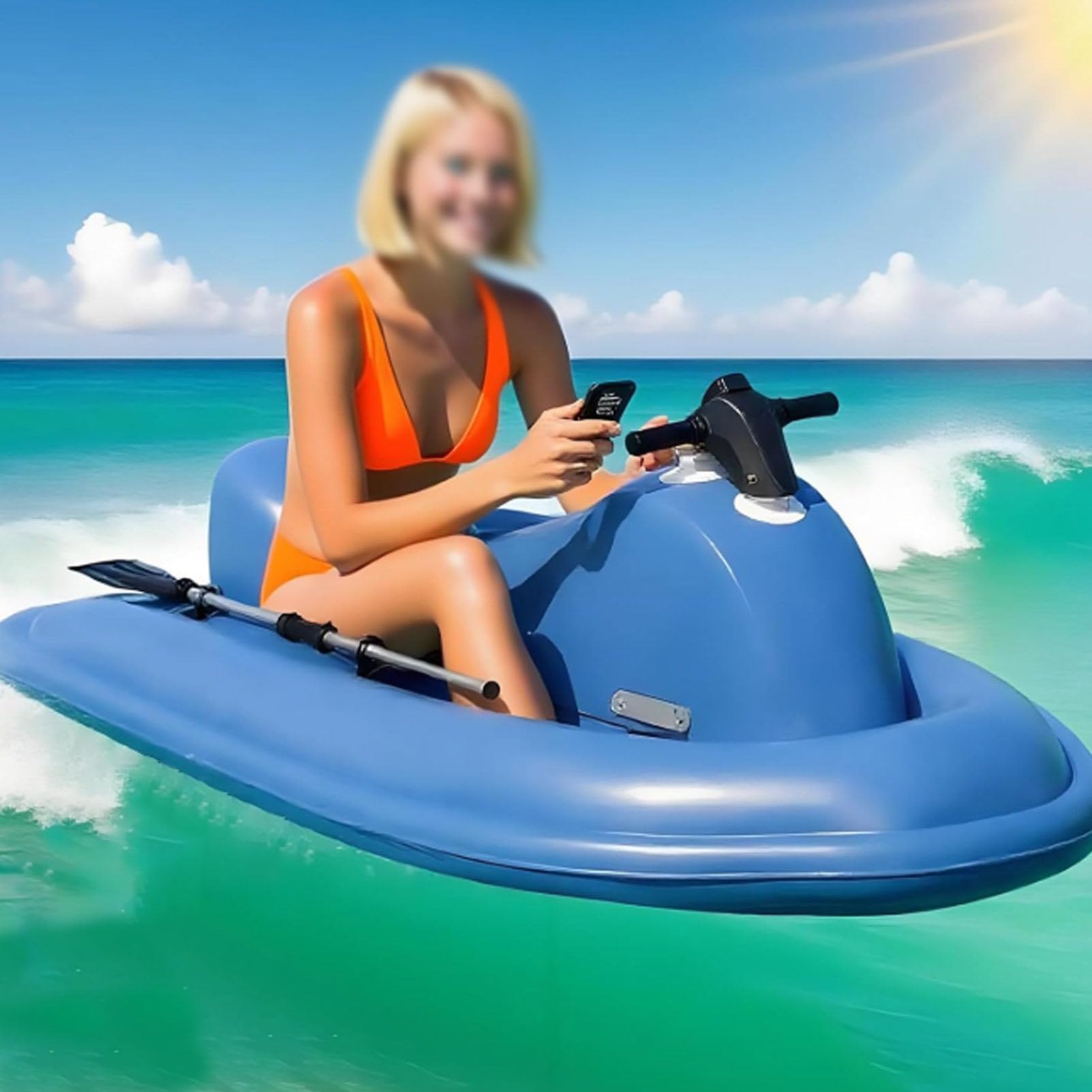 Oiyekntd Inflatable Jet Boat, Inflatable Jet Ski with Scooter and Paddle, Remote Control,150kg Load Capacity, Electric Motor Boat, Sea Diving Swimming Equipment for Water Sports 700W16A