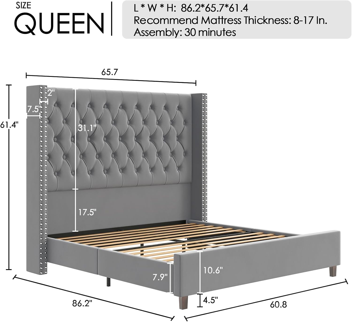 Amazon.com: Queen Bed Frame 61.4