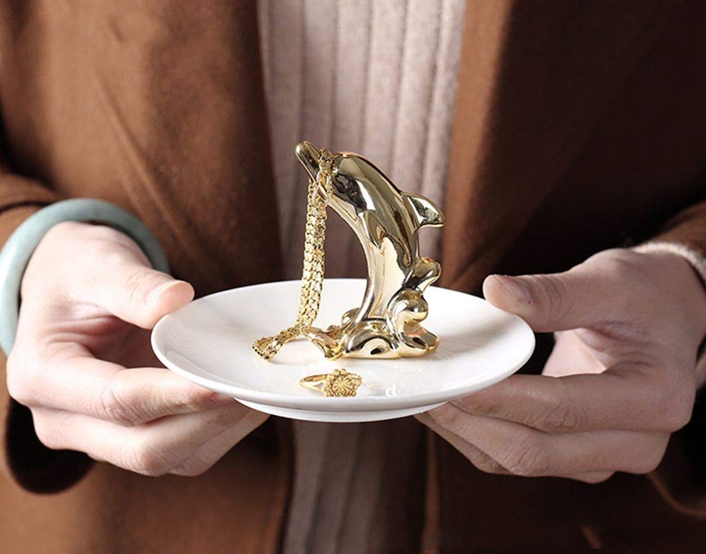 Amazon.com: ChezMax Ceramic Jewelry Dish Dolphin Gold Ring Holder