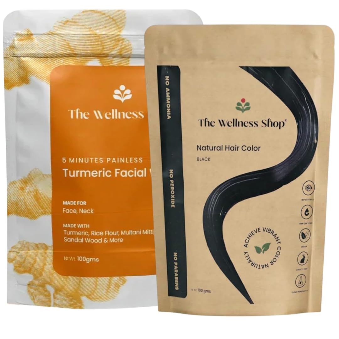 The Wellness Shop Turmeric Body Wax Powder for Hands, Legs Hair Removal & Natural Black Hair Color Powder | Body & Hair Care Combo Each 100g | Chemical-Free | Smooth Skin & Rich Black Shade