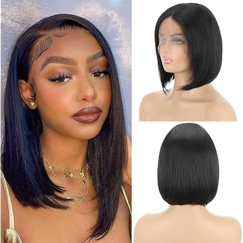 Panse Hair Straight Bob Wig Human Hair 13x4 HD Frontal Lace Wig 180% Density Short Bob Wigs for Black Women Glueless Bob Lace Front Wigs Human Hair Pre Plucked Natural Color 16 inch Cover