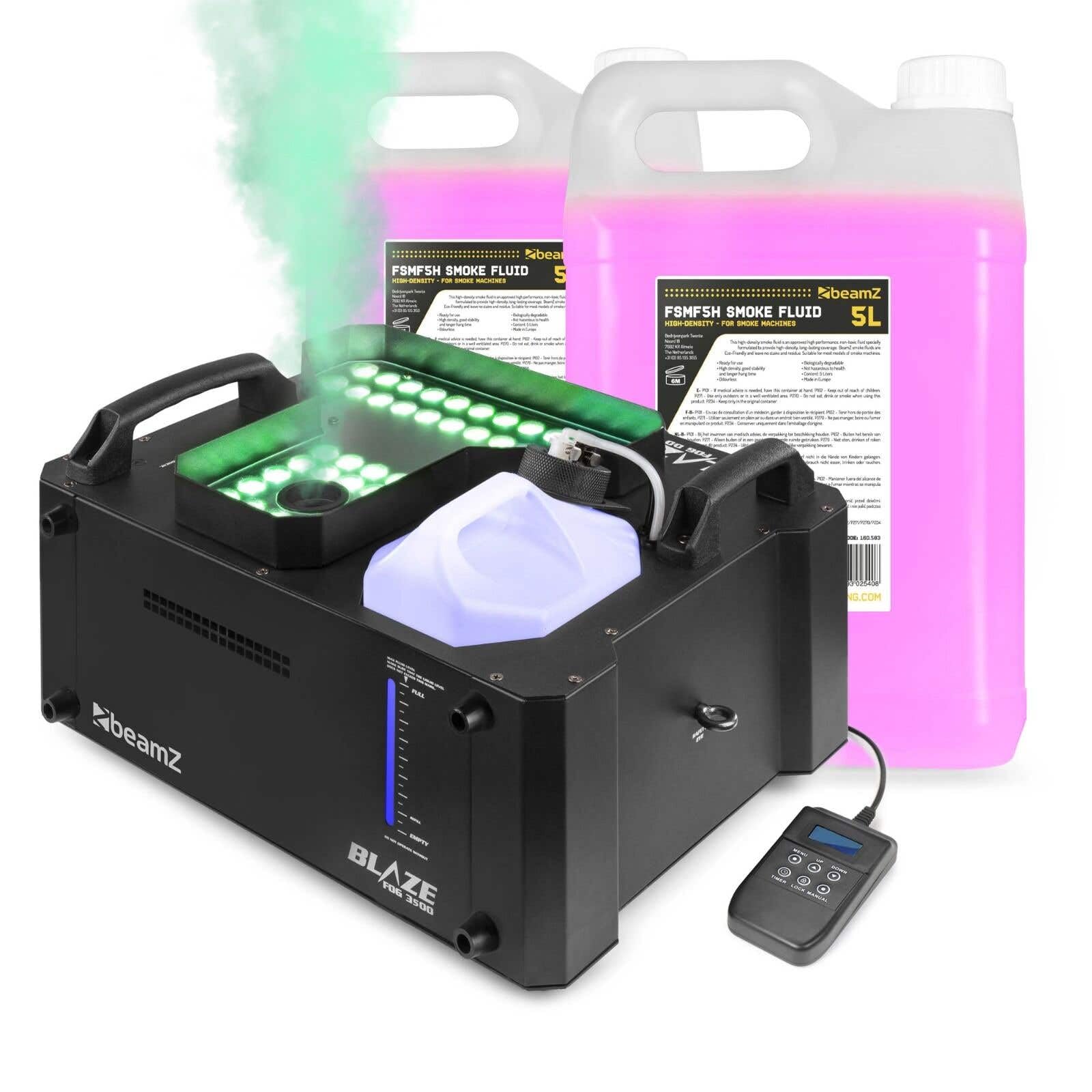 BeamZ Professional BLAZE3500 - Pack Machine à Fumée Verticale - 3500 Watts, 48 LEDs RGBW, Réservoir 3500ml, Créez des Colonnes de Fumées pour vos Soirées, 10L inclus